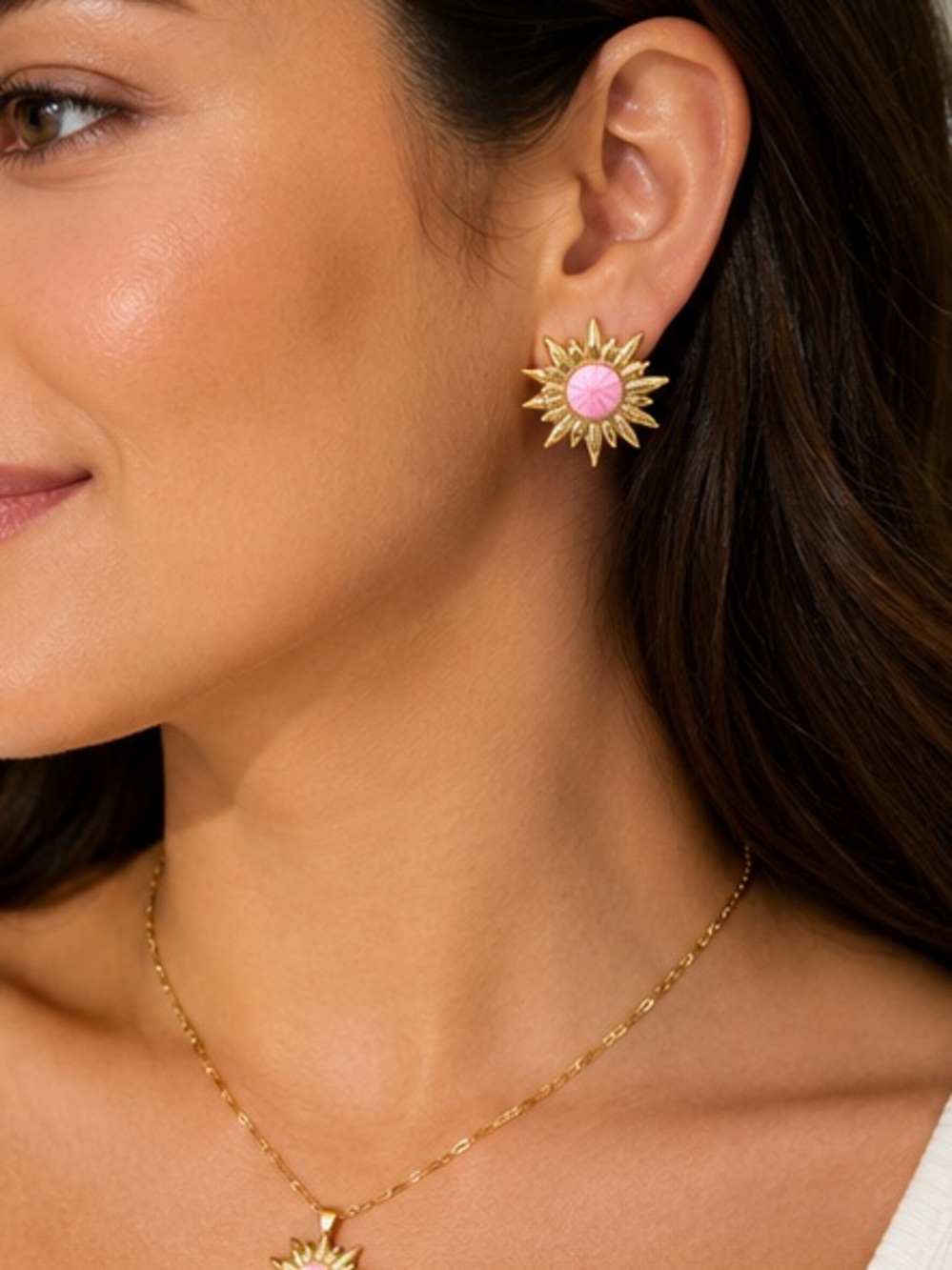 Pink Sunflower Jewelry Set - Picture 2 of 4